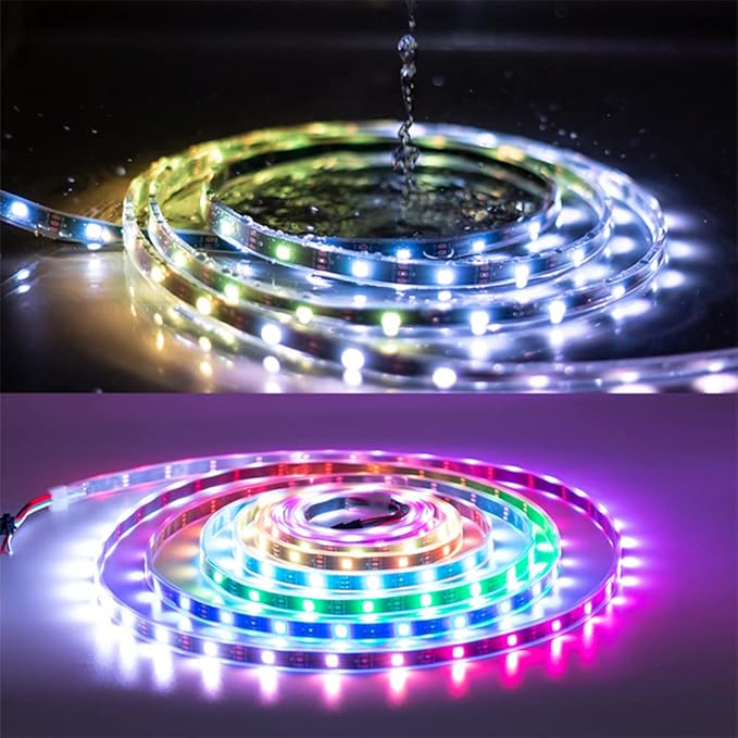 WS2812b 150Pixels 5M Individually Addressable LED Pixel Strip Programmable Full Color SMD 5050 RGB Strip Rope Light DC 5V Waterproof (Black PCB 16.4FT 30Pixels/m IP67)