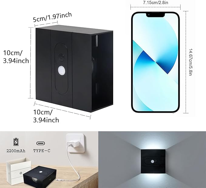 Wall Lights with Motion Sensor Indoor LED Modern Wall Lamp Brightness Adjustable Wall Sconce Recargables USB Con Batería Lighting Fixtures for Living Room Bedroom Corridor (Warm Light,White)