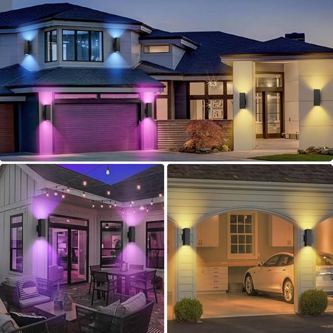 SHIMR Color Changing Outdoor Wall Lights 2 Pack, Ambiance Up and Down Lights Outdoor, Waterproof Square Smart Porch Lights WiFi APP Control Exterior Light Fixture Home Theater Lighting [ETL Listed]