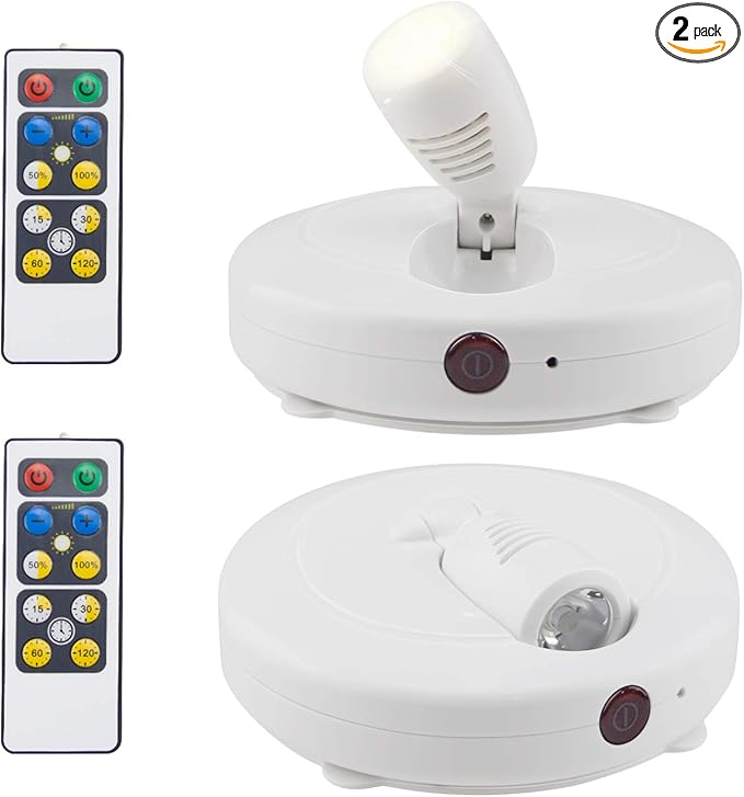 HONWELL Wireless LED Spotlights 2 Pack Accent Light Puck Lights with 2 Remote, Indoor Closet Lights with Rotatable Head,Stick on Artwork Lighting, Picture Light for Paintings