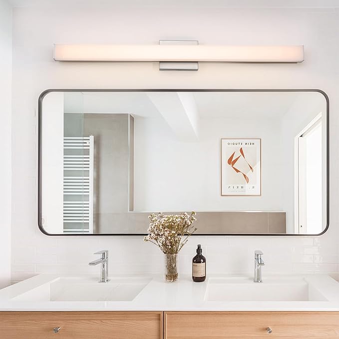 Brushed Nickel LED Vanity Light for Bathroom, 39.4-Inch 28W Anti-Fog Fixture Over Mirror, 3 Color Temp Adjustable