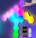 Hexagon LED Lights for Gaming Setup, Smart Home Gaming Lights Room Decor Work with Alexa Google Assistant, 14 DIY LED Panels for Wall Voice App Control Music Sync for TV Bedroom Aesthetic Decor Gift