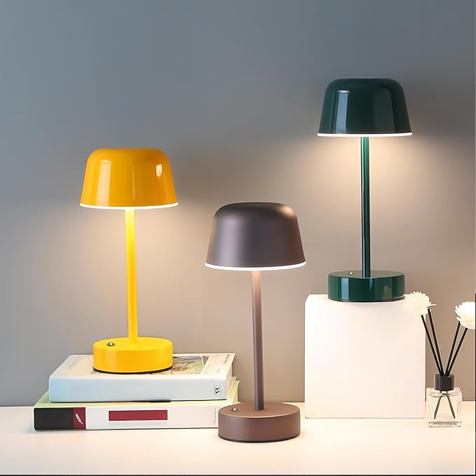 Rechargeable Table Lamp, Yellow Mushroom Table Lamp with USB Port, Battery Operated Touch Small Lamp for Nightstand, Bedside, Bedroom, Living Room, Dining Room