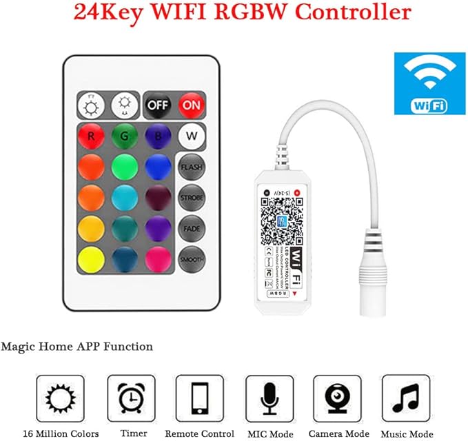 WiFi Wireless RGBW LED Smart Controller Working with Android iOS System Mobile Phone App for 5050 3528 LED Light Strip, Fits Alexa,Google Home,IFTTT (RGBW)