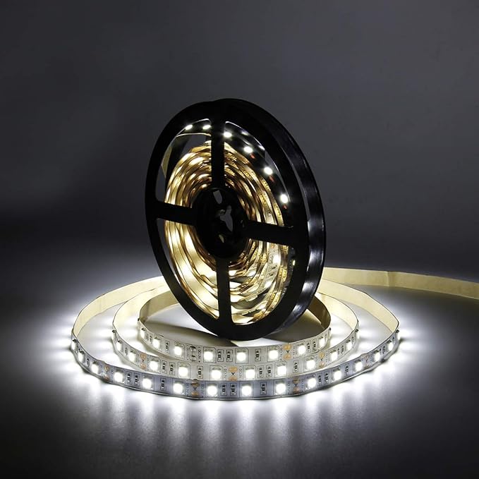 SUPERNIGHT LED Light Strip White, 6000K Daylight White Lights 16.4 Ft 300leds 60leds/m 5050 SMD Flexible Waterproof Tape for Boats, Bathroom, Mirror, Ceiling