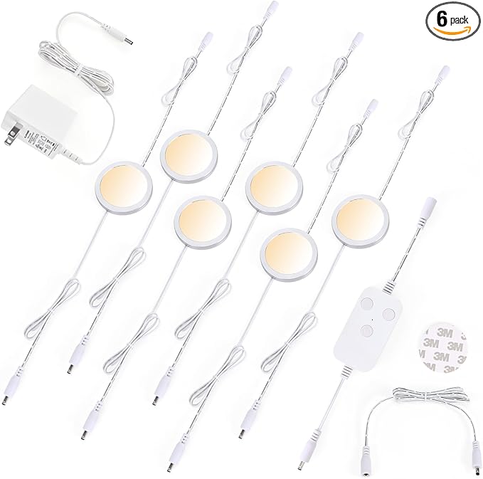 6pack LED Puck Light Kit, 2700-6000K Smart Round Under Cabinet Lighting with APP Control, Compatible with Alexa, Google Assistant, for Under Counter, Kitchen (Silver)