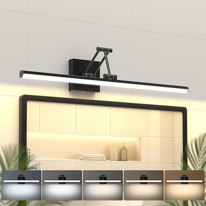 Morden Bathroom Light Fixtures,Black Vanity Lights, 360°Rotatable 24IN Vanity Fixture Over Mirror with 5CCT&Dimmable Wall Lamp, Eye-Friendly Led Bath Bar For Makeup Shaving-ETL, Ideal Gift for Holiday