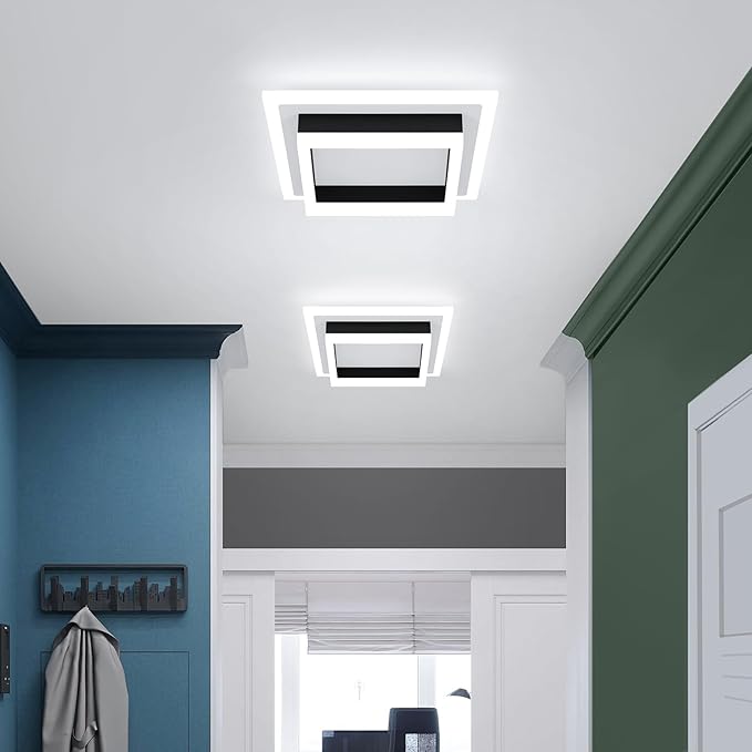 32W Modern LED Ceiling Light, Small Flush Mount Light Fixture, Kitchen Ceiling Light Fixture, Square Hallway Lighting Fixtures for Living Room Bedroom Bathroom Kitchen (3 Pack)