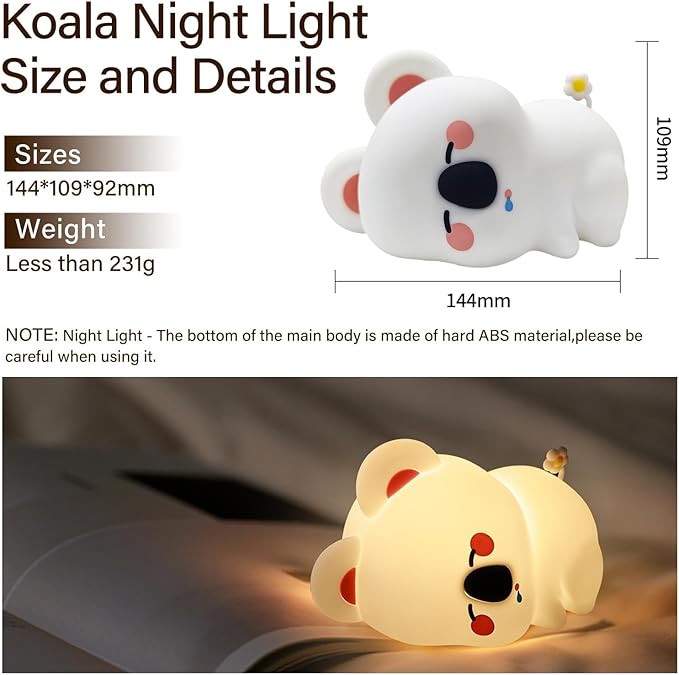 Gifts for Women,Koala Cute Night Light with Dimmable-Christmas Stocking Stuffers for Teen Girls Boys,Silicone Squishy Animal Sleep Lamp Nightlight for Baby Nursery,Kids,Shower Christmas Gifts