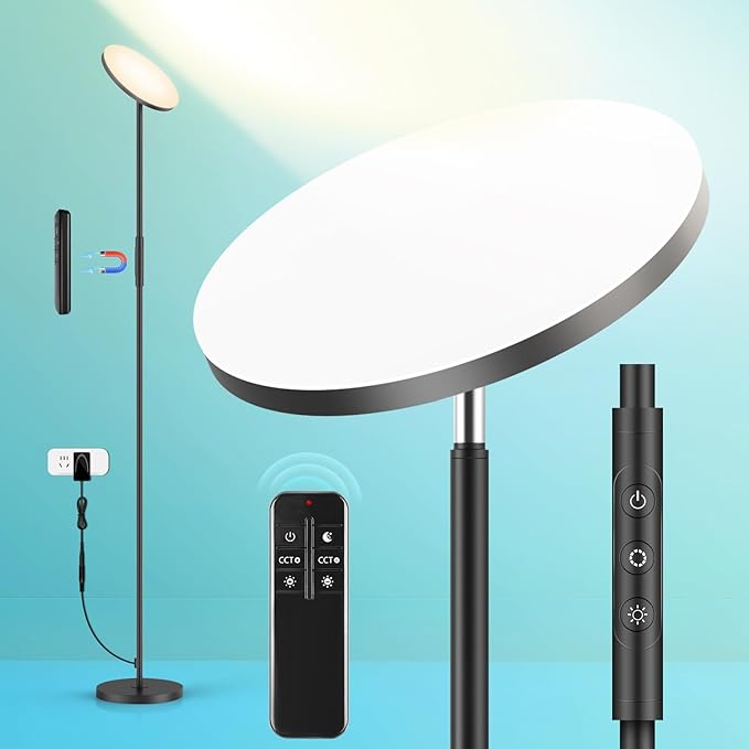 LED Floor Lamp, 3000LM 30W Super Bright Standing Lamp, 300W Equivalent Modern Torchiere Sky Lamp, 2700K-6500K Stepless Dimming with Remote & Touch Control, 69" Tall Lamp for Living Room Bedroom Office
