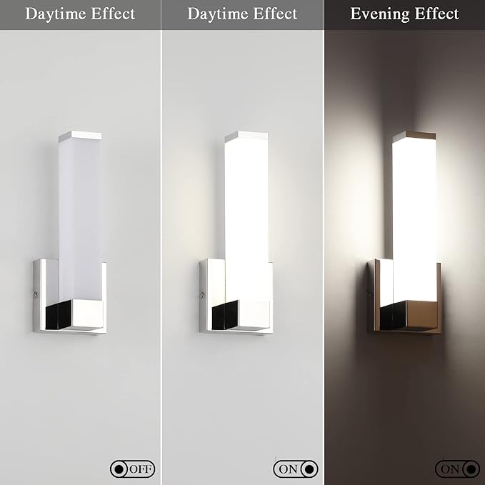 Chrome Wall Lights for Bedroom Modern Indoor LED Hallway Sconces Corner Light 12" Inch Height 12W 4000K Bedside Stair Sconces Wall Lighting Lamps 110V AC