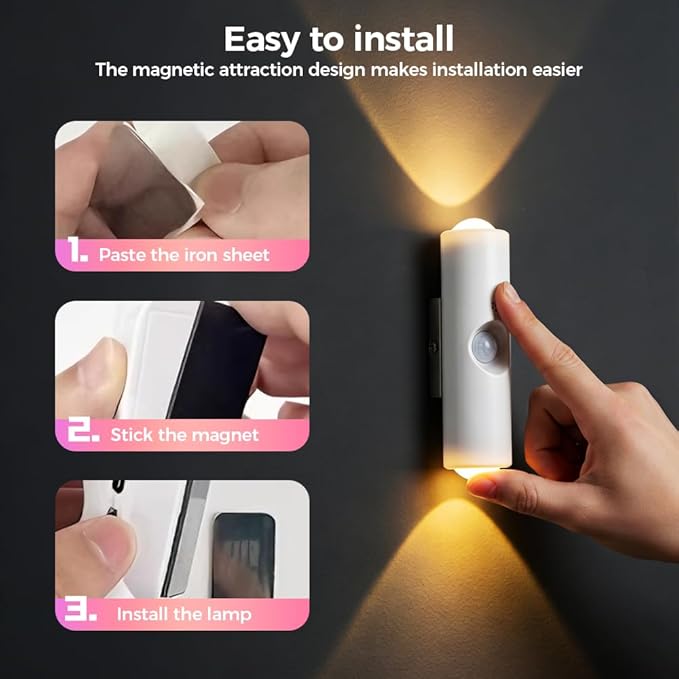 Rechargeable Smart LED Motion Sensor Ambient Light, 2026 New Magnetic Smart Sensor Night Light, Cordless LED Wall Sconce Lamp for Steps, Bedroom, Hallway, Courtyard (White, 2 Pack)