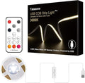 5V USB COB Led Strip Light with RF Remote, 4.92ft 3000K CRI93+ Dimmable USB Powered COB Led Light Strip, Indoor COB Led Light for Cabinet, TV, Camping, Monitor, Showcase, Motorhome