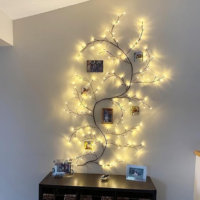 96 LED Willow Vine Lights 6FT Enchanted Wall Decoration Vine Lights 8 Modes for Home Indoor Wall Decoration (Warm White)