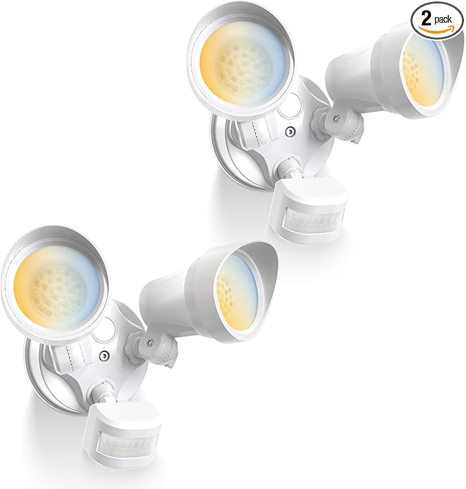 ALUSSO Motion Sensor Outdoor Lights, 30W 3500LM Flood Lights Outdoor 120V, 3 Modes (Dusk to Dawn/Auto/On Time), 3CCT 3000K/4000K/6500K Waterproof Hardwired ETL Listed, Porch Flood Light, White 2PCS