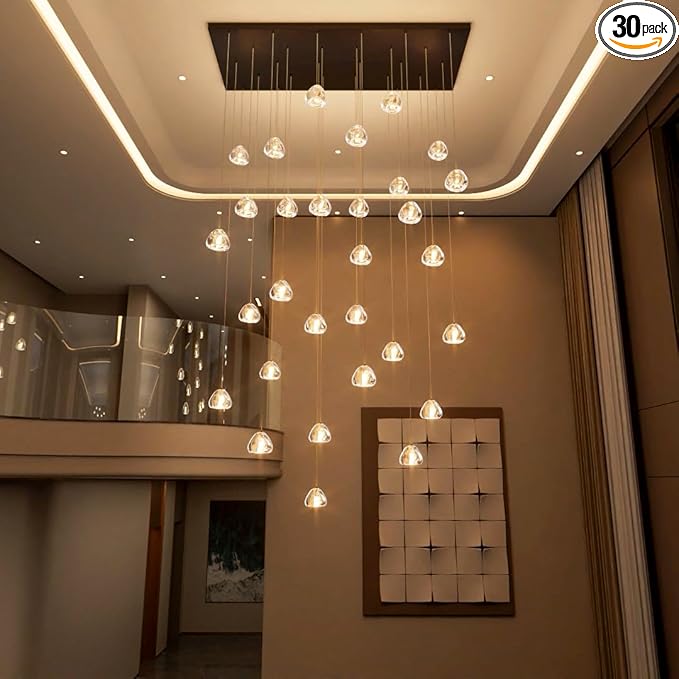 W47.2 x D15.7 x H157 Glam Chandelier Rectangular Chandeliers Bubble Crystal Pendants Light Fixture Dimmable High Ceiling Large Light Black