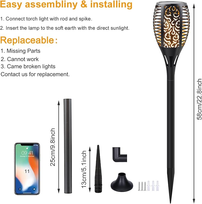 Upgraded Solar Flame Lights Outdoor, 3 Options Solar Torch, Waterproof Landscape Decoration Dancing Flame Post for Garden Pathway Yard - Auto On/Off Dusk to Dawn, 8 Pack