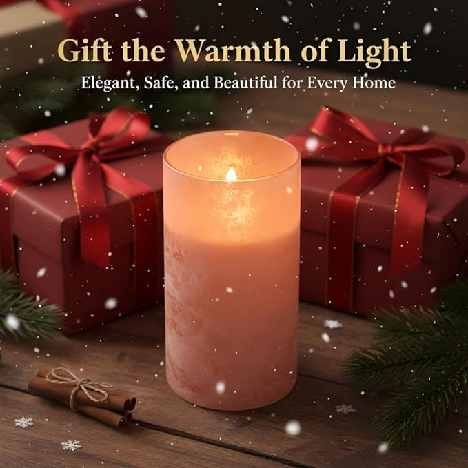 ANGELLOONG Orange Flameless Candles with Remote, Real Wax Battery Operated LED Pillar Candles for Christmas Decorations, Flickering Fake Fall Candles for Wedding Bathroom Kitchen Party Decor