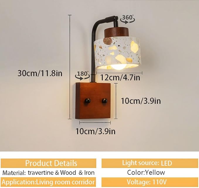 Bedroom Decor Wall Sconce with Wood Accents Headboard Lamp Over Mirror Wall Light Farmhouse Stone Wall Mounted Light Fixture Porch Hallway Hotel Wall Lighting Fixture Lamps
