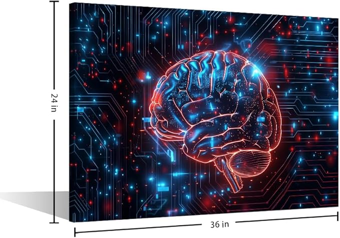 Canvas Wall Art for Living Room Artwork Home decor Artificial Intelligence Technology Wall Pictures for Bedroom Digital Brain Posters and Prints Modern Painting House Decorations 24"Wx36"Hx1 Panel