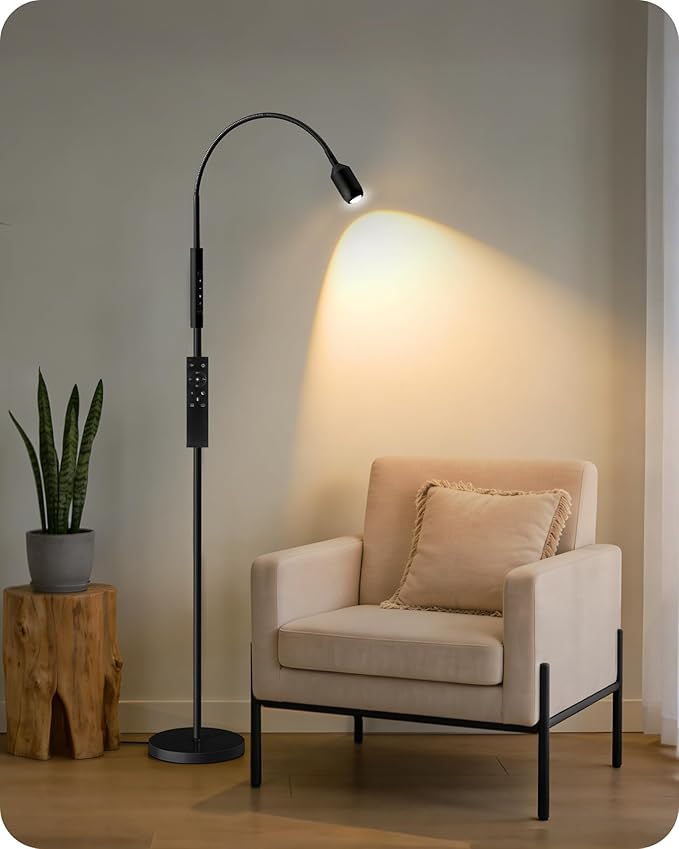 Reading Floor Lamp, 74.2" Tall LED Lamp, with 360° Flexible Gooseneck & Touch & Remote Control, Ajustable Color & Beam, Crafts Standing Lamp, for Reading, Task Craft, Living, Black WB16LD05