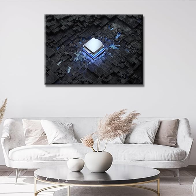 LSIUHWUWI Canvas Wall Art 1 Piece Central Computer Processors CPU Wall Decor Picture for Bedroom Living Room Circuit Board Wall Decor for Living Room Artwork Framed Ready to Hang 20X28 INCH