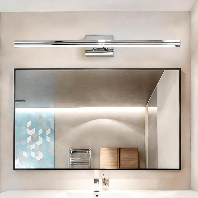 MEGAWISE 6185 LED Bathroom Mirror Front Light, 5 Color Temperatures Dimmable (2700K-6000K), Modern Vanity Light Bar for Bathroom, Anti-Fog & Waterproof (Chrome, 23.6inch, 14, Watts)