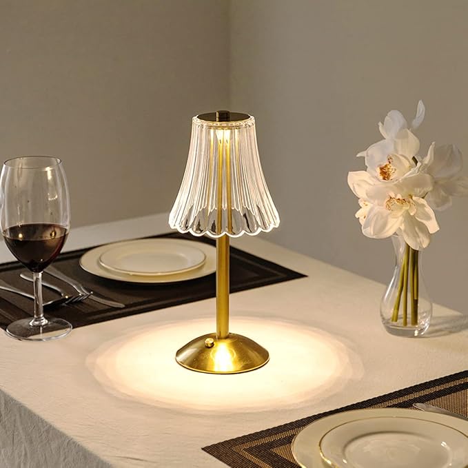 Cordless Table Lamps for Home,Table,Dining Room, Gold Rechargeable Lamps, USB Charge 12'' Tall LED Brass Portable Outdoor Indoor Table Lamp with Built-in Dimmer