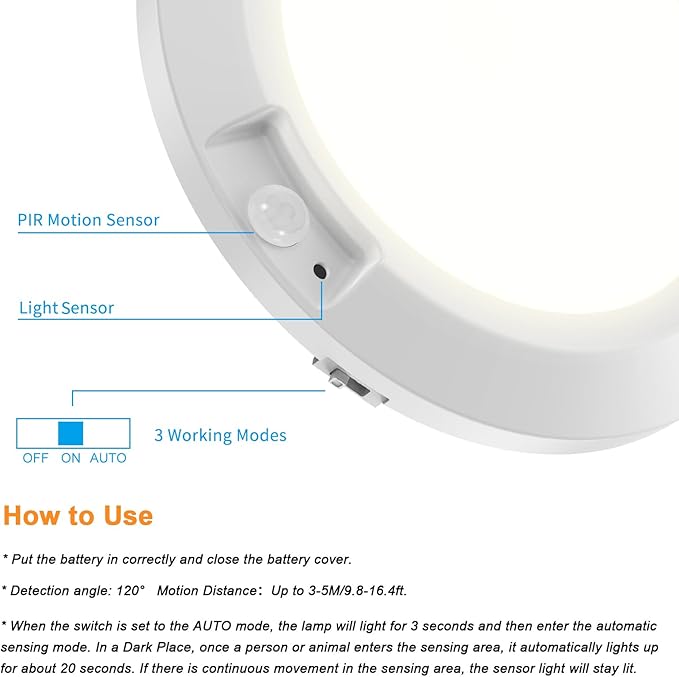 Battery Operated Motion Sensor Light Indoor, 6.3", 210LM, 6000K Cool White, Wireless Stick-on or Screw Mount for Ceiling/Wall, for Closet, Pantry, Shed and Cabinet, 2-Pack