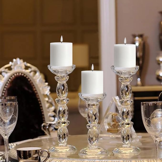 White Flameless Candles Set of 3 (3x3 inch) Real Wax Flickering LED Candles Battery Operated with Remote Control Timers for Fireplace Bedroom Livingroom Party Dimmable Pillars Flat top