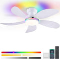 PHORUS 42" White RGB Ceiling Fans with Lights and Remote/APP, Small Modern Low Profile Ceiling Fans with Quiet Reversible DC Motor, Dimmable LED Ceiling Fan Light with 3 Colors 6 Speeds