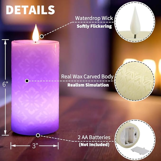 NICEME LED Color Changing Candle with Remote Timer 6” Electric Multi Colored Flameless Candle Battery Operated Round Ivory Flickering Pillar Votive Candle for Halloween Christmas Wedding Party Decor