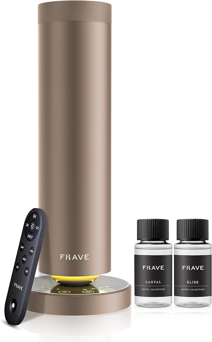Tower Waterless Scent Diffuser & Oil Kit, 2000 Sqft Coverage, Hotel Diffuser with Bliss & Santal Aroma Oil for Large Room, Home Office, Hotel, Remote & App Control Cold Air Machine, Almond Cream