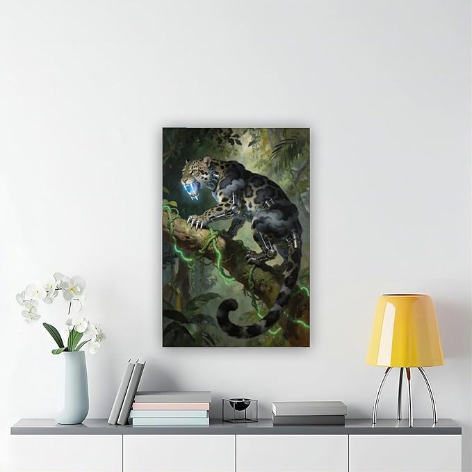 Framed Steampunk Mechanical Leopard Wall Art - Jungle Futuristic Beast Poster for Man Cave Living Room Decor 20x30inch(50x75cm)