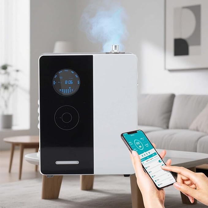 Commercial Fragrance Diffuser, HVAC Aroma Compatible, Smart Air Diffuser 17657 Cu Ft, Waterless Essential Oil Diffuser, 6.76 Oz, WiFi Bluetooth App Controlled Silent for Hotel Spa(Black)
