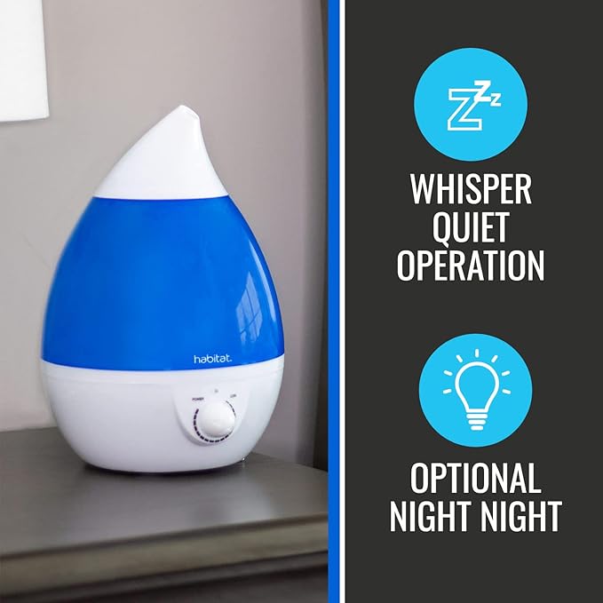 Habitat Cool Mist Ultrasonic Humidifier with Large 2.5L Tank, Whisper Quiet Humidifier with LED Light for Bedroom, 24 Hours of Continuous Mist, Blue (Pack of 12)