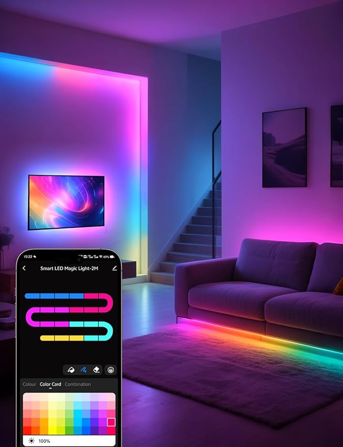 RGB+IC LED Strip Light, 104ft Smart LED Light for Bedroom, Bluetooth APP Control, Color Changing LED Strip Lighting, 44 Scene Modes, Music Sync, TV Backlight Behind Strip, Home Decor, Gaming Room