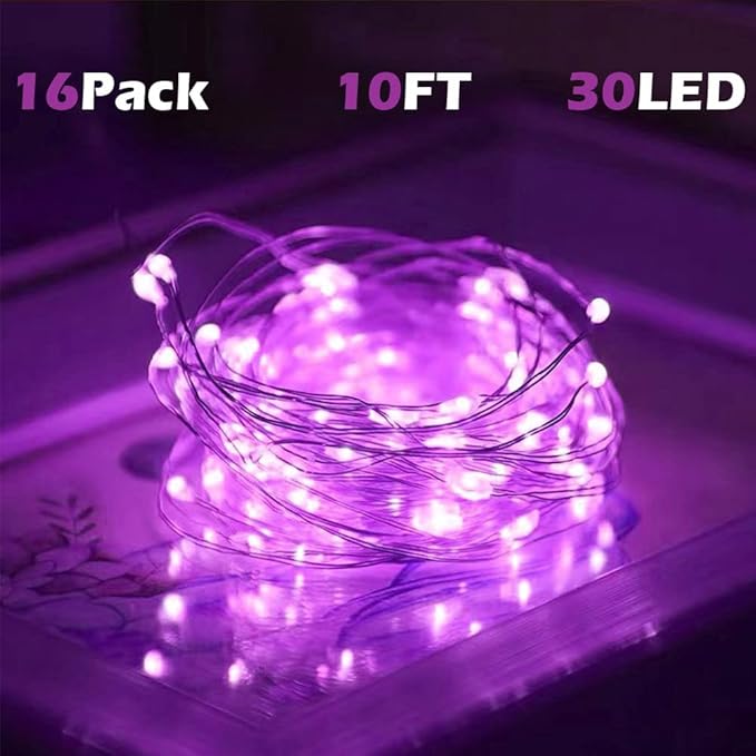 SOCO 16 Pack LED Fairy Lights Battery Operated - 10FT 30LED Copper Wire Mason Jar String Lights, IP65 Waterproof, Bendable for Indoor/Outdoor, Christmas, Wedding, Party, Camping Decor