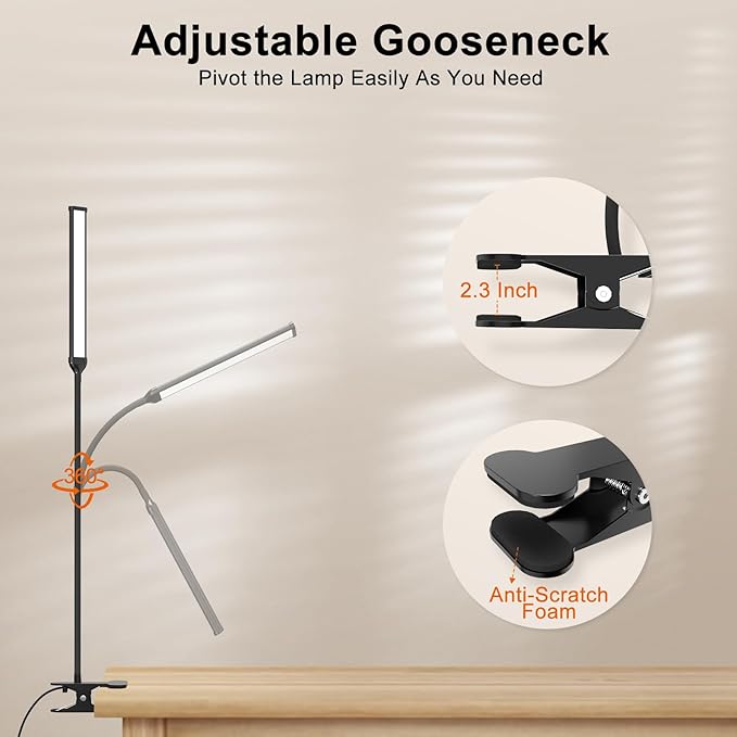 Desk Lamp with Remote, 3 Color & 5 Brightness & 77LED Dimmable Reading Lamp, 15.7'' Flexible Gooseneck Clamp Lamp, Eye-Caring Clip on Light with Adapter for Reading Study Workbench Drafting