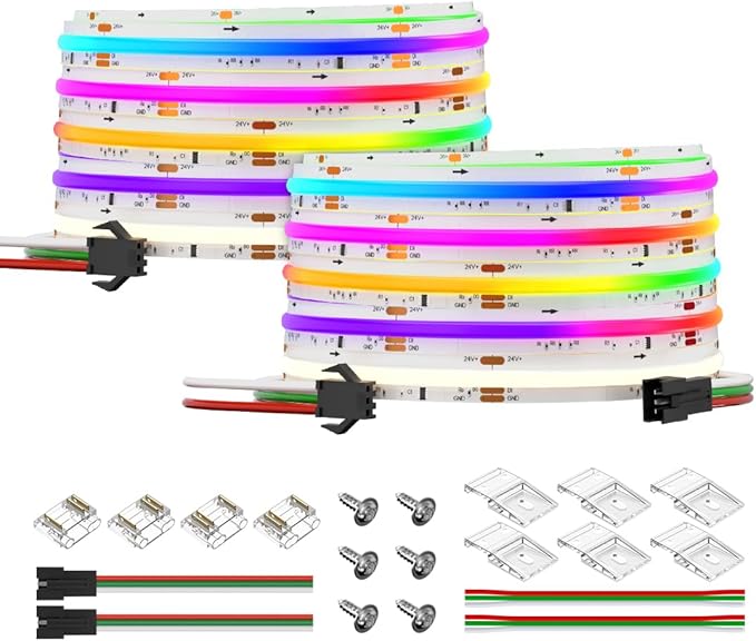 BTF-LIGHTING FCOB WS2814 IC RGBW 4000K COB LED Strip Flexible High Density Uniform Chasing Color LED Light 2X16.4FT Total 32.8FT DC24V 784LED/m 14IC/m 10mm Width(No Adapter or Controller)
