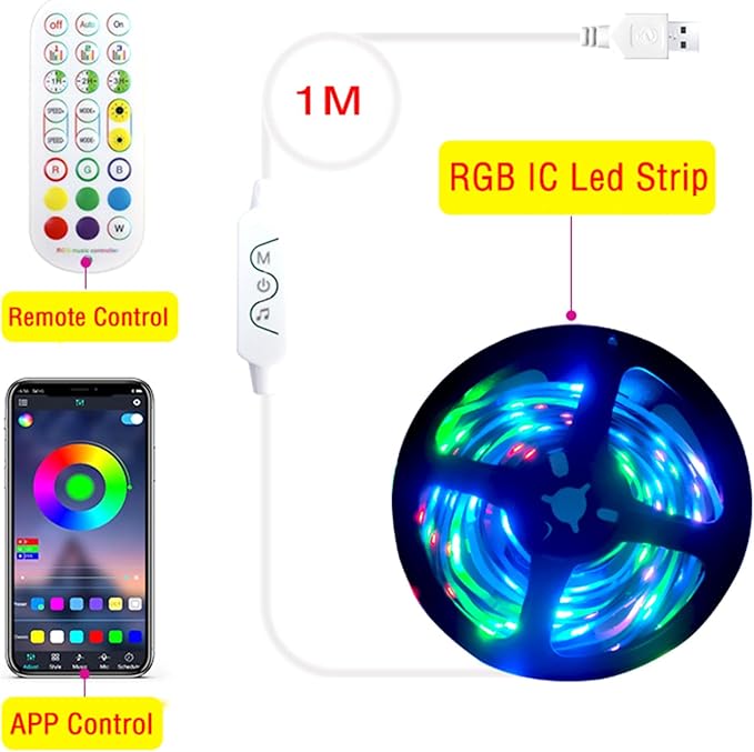 WS2812B Led Strip Individually Addressable Light 9.8FT 30Pixels/m, RGB Led Smart LED Lights with Controller, USB 5V for Room Home TV