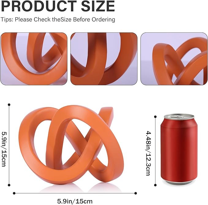 Orange knot decorative sculpture, orange home decor aesthetics, Möbius strip sculpture, suitable for decoration and display on bookshelves, living room TV cabinets, office cabinets, and coffee tables.
