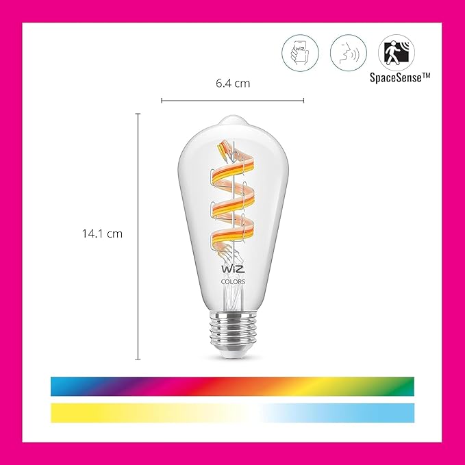 WiZ Connected Color ST19 Color Filament LED Smart Bulb - Pack of 1-300 Lumen - E26 Indoor - Connects to Your Existing Wi-Fi - Control with Voice or App + Activate with Motion - Matter Compatible