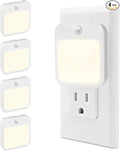 Plug-in Night Light with Motion Sensor, Dusk-to-Dawn Light Sensor, Stepless Dimming LED Night Lights for Bedroom, Hallway, Bathroom, Kids Room, Energy Efficient, 4-Pack