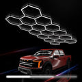 Hexagon Garage Lights : 3 Level Dimmable 476W Tube 17 Grids Hexagon LED Lights - Easy Install 6500K Super Bright Hex Lights for Warehouse, Car Detailing Shop, Exhibition Hall, Gym