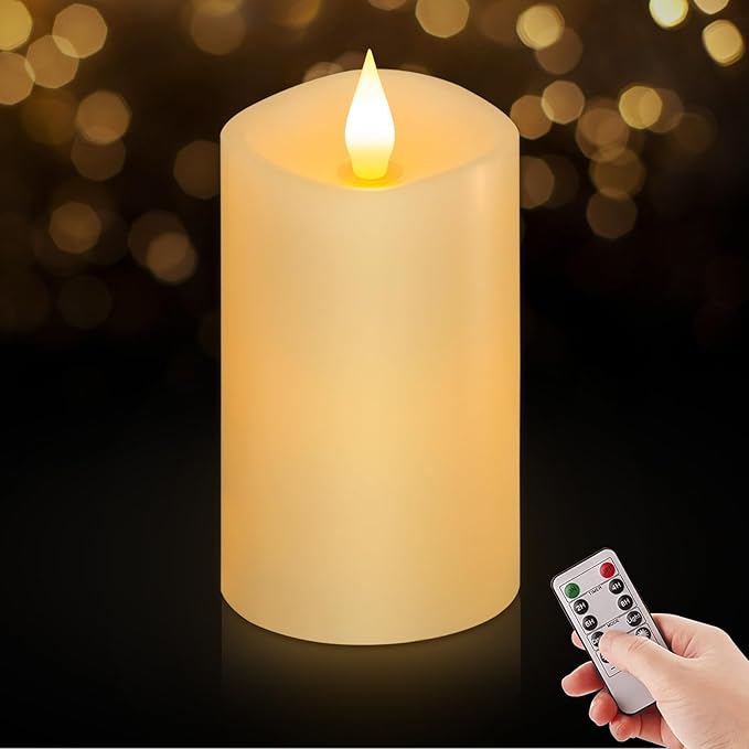 3" x 5" Flameless Candles Set of 1, 2AA Battery Life 600 Hours Battery Candles Flickering with Timer, 5 inch Flameless Candles with Remote for Indoor/Outdoor, Ivory