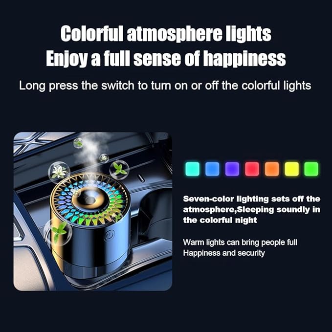 Generic Car Humidifier, Diffuser, 300ml, 7-LED Color Changing, USB Cool Mist, for Car, Home, Office (Hilton)