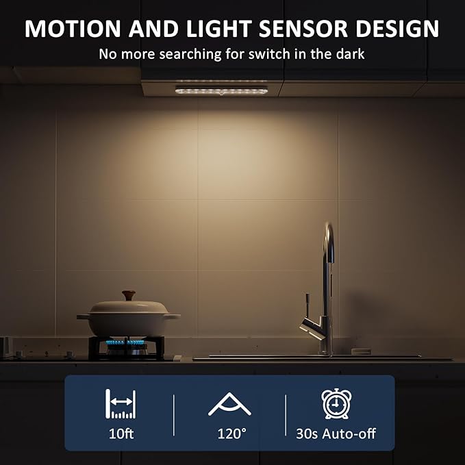 Under Cabinet Lighting Motion Sensor, Rechargeable Closet Lights Battery Operated, Wireless Dimmable LED Light Bars for Kitchen, Stairs, Pantry