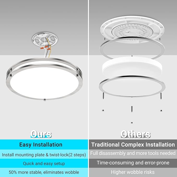 libtit 10Inch Flush Mount Ceiling Lights with Remote, 18W Dimmable LED Ceiling Light with Nightlight and Timer, 3000K-6500K Adjustable Brushed Nickel Light Fixture for Closet Kitchen Hallway-1Pack