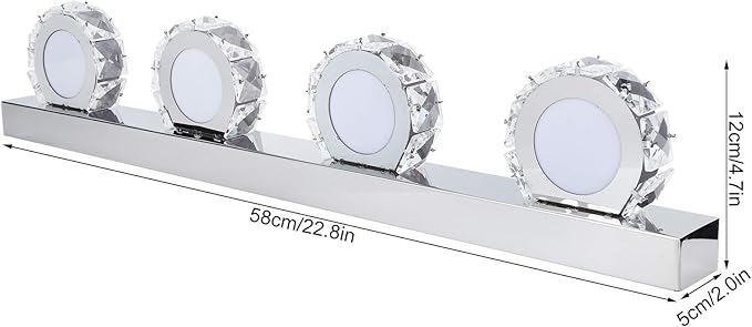 Waterproof LED Mirror Front Light, Round Bathroom Makeup Lights, 16W 85-265V, Stainless Steel and Crystal - Soft Eye Protection, Energy Saving, Ideal for Dressing Table
